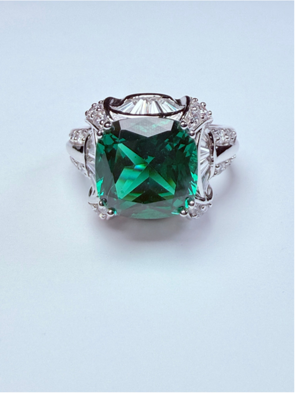 Colleen Lopez Cushion Cut Green Cubic Zirconia 925 Sterling Silver Cocktail Ring